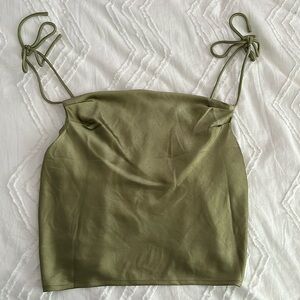 Green/Sage Satin Tie Strap Tank Top